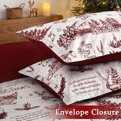 CAROMIO Christmas Duvet Cover Queen Size Red Holiday Printed Bedding Set 90x90