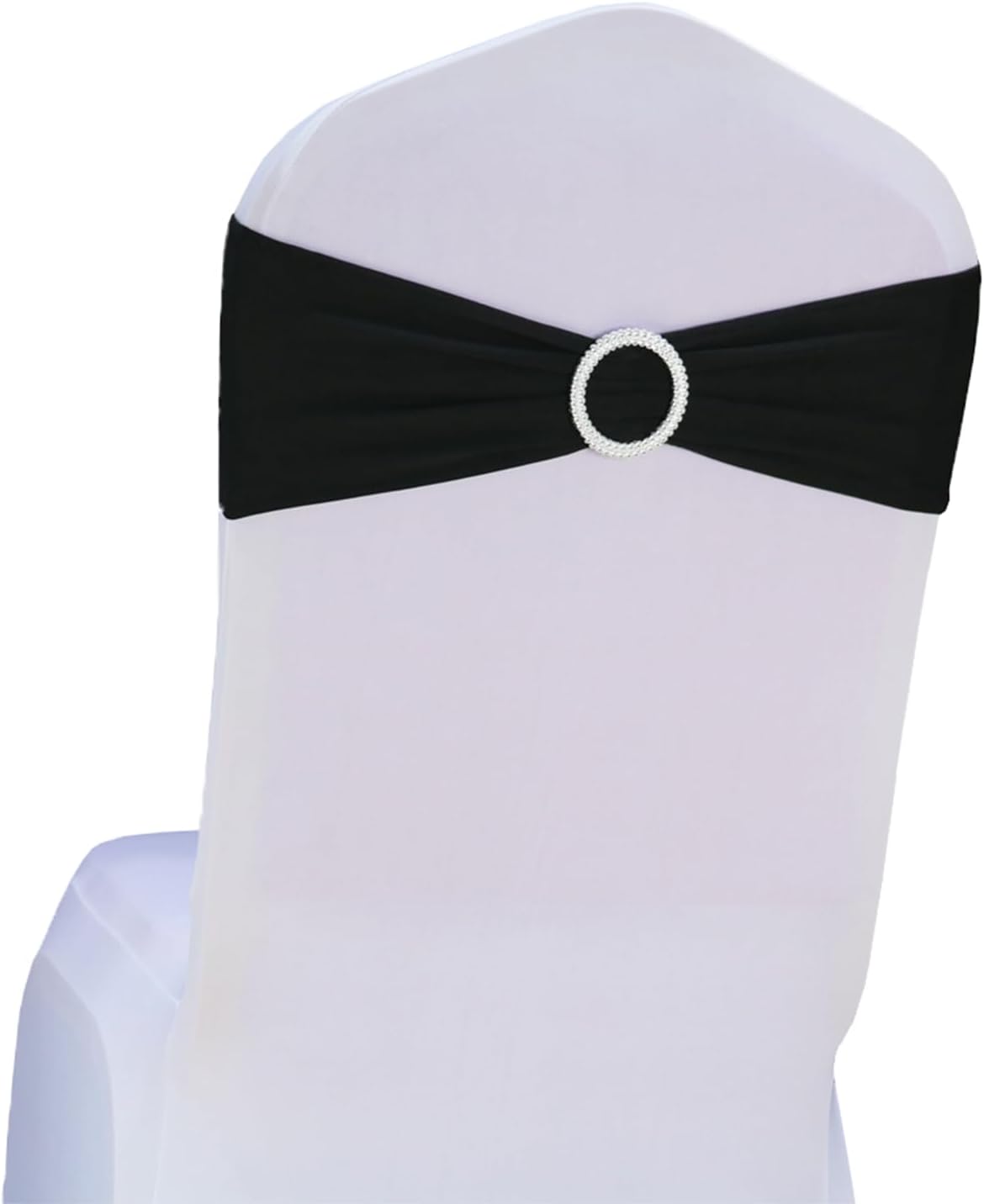 Skiennix 50 Pack Black Spandex Chair Sashes - Elegant Buckles for Weddings & Events
