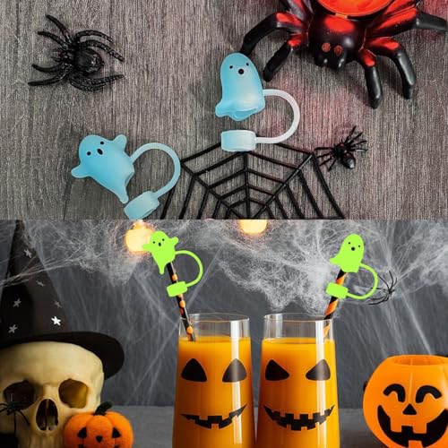 Halloween Luminous Silicone Straw Covers for Stanley Cups - 6 Pcs