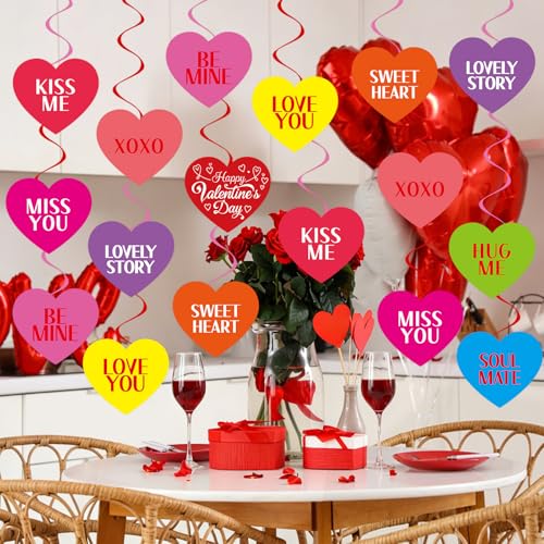 40Pcs Valentine's Day Hanging Swirl Decorations - Heart Theme Party Decor