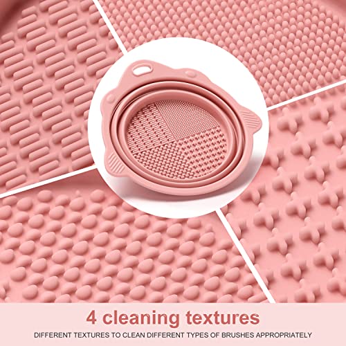 Foldable Silicone Makeup Brush Cleaner Bowl - Pink Travel Scrubber