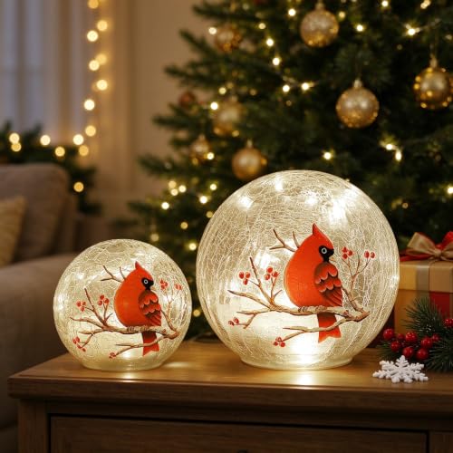 Battery Operated Globe Lamp with Crackle Glass Ball and Timer - Cardinal Decor