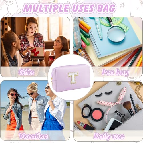 Initial Makeup Bag Waterproof PU Leather Travel Cosmetic Pouch for Women
