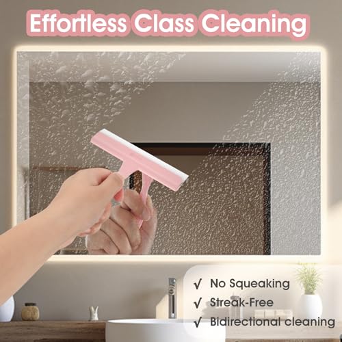 LTLUTU 5-Inch Silicone Shower Squeegee - Compact Pink Glass & Mirror Cleaner