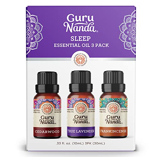 GuruNanda Sleep Essential Oil Set - 100% Pure Lavender, Cedarwood & Frankincense (Pack of 3) for Relaxation & Aromatherapy