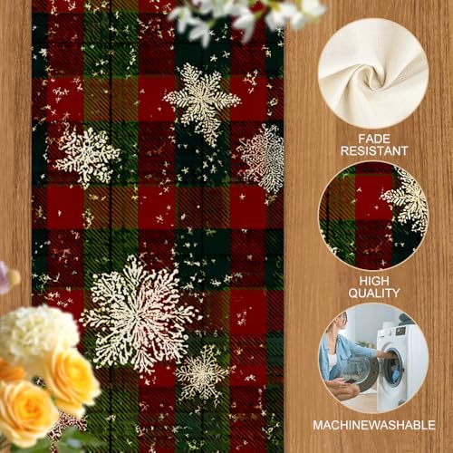 Farmhouse Christmas Table Runner 13x72 Inch with Snowflakes & Trees - Holiday Kitchen Decor
