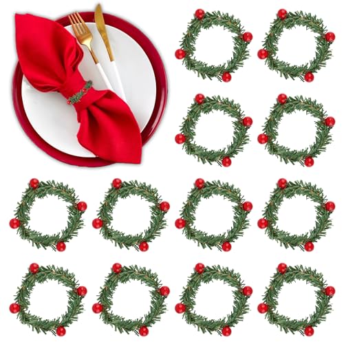 Christmas Wreath Napkin Rings - Set of 12 Berry Decor