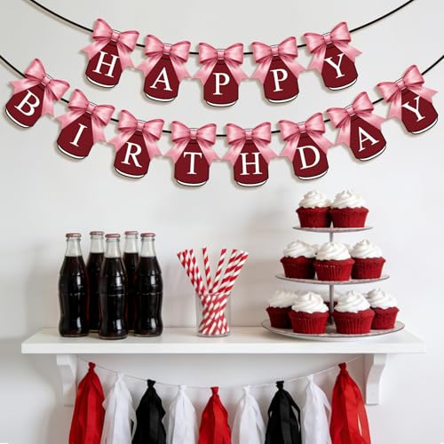 Burgundy Happy Birthday Banner - Retro Cola Can Design with Bow