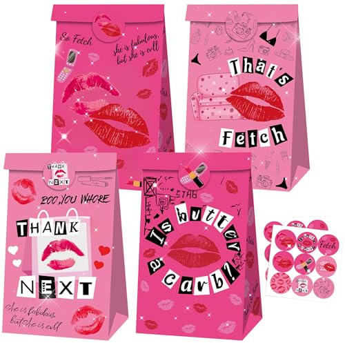 12-Pack Pink Party Favor Bags with Stickers for Girls' Events