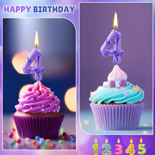 Purple Number 4 Kpop Birthday Candles with Themed Cake Topper