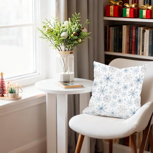 SDFKMLCDL Blue Silver Christmas Snowflake Pillow Cover 18x18 - Holiday Decor