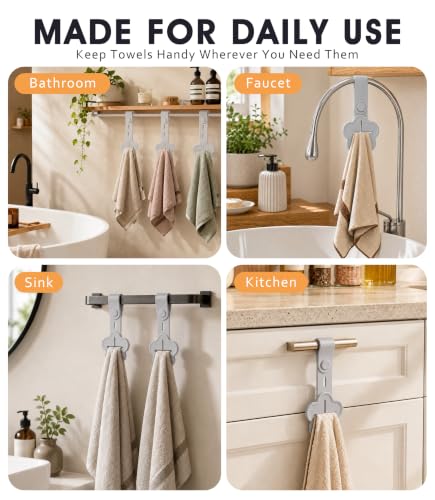Gray Silicone Kitchen Towel Holder - 4 Pack Adjustable Design