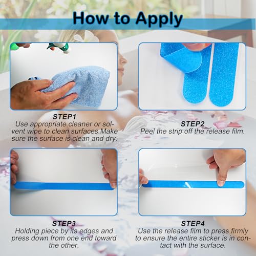 S&X Non-Slip Bath Stickers, Blue, 12 Gritty Textured Strips