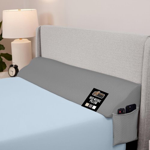 GORILLA GRIP Bed Wedge Pillow - Patented Design for Headboard Gap | Comfortable High-Density Foam, King Size, Soft Gray