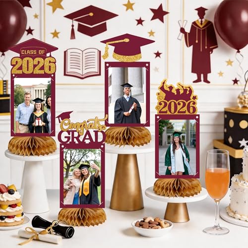 8-Pc Graduation Decorations Class of 2026 Honeycomb Centerpieces