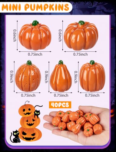 40 Mini Orange Pumpkins - Resin Fall Decor for Crafts & Displays
