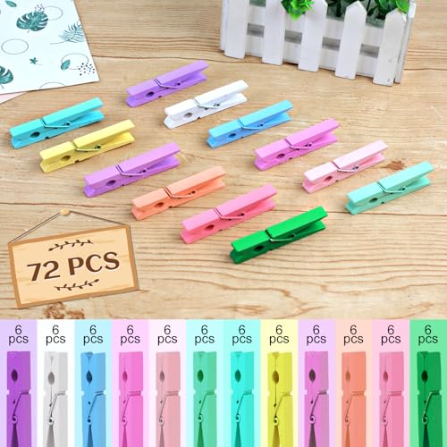 Phinus 72 Pcs Wooden Clothespins - 2.9 Inch Heavy Duty Pastel Clothes Pins