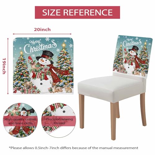 4 Pcs Teal Christmas Snowman Chair Back Covers - Winter Dining Decor