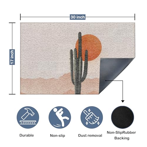 VIIJJUE Boho Western Cactus Desert Sun Door Mat – Indoor & Outdoor Non-Slip Welcome Rug 17x30 Inch