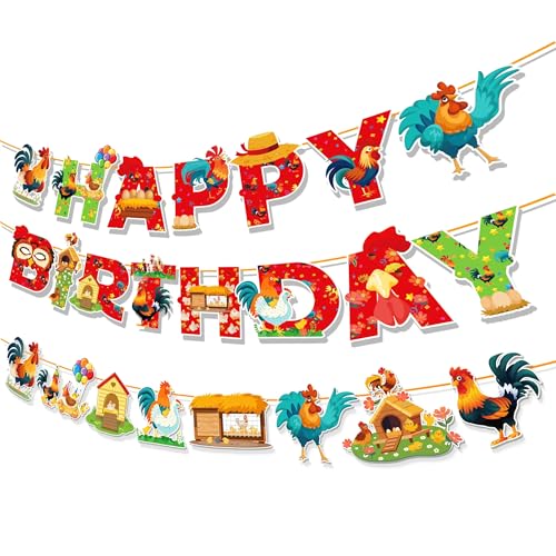 Chicken Happy Birthday Banner - Farm Theme Party Decorations