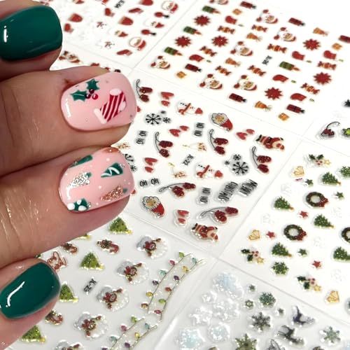 30 Sheets Christmas Nail Stickers 3D Self-Adhesive Holiday Decals
