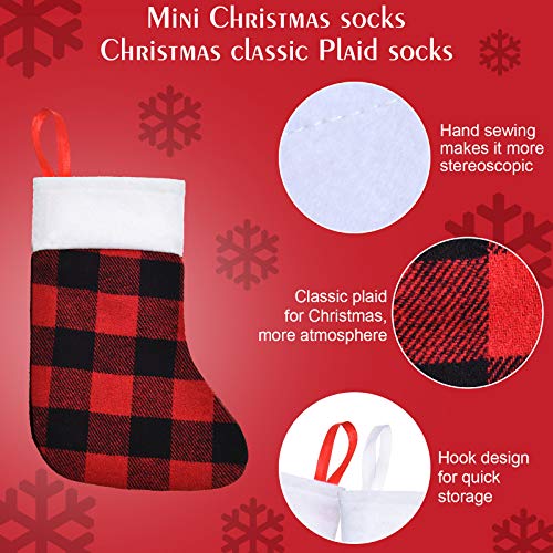 Small Christmas Stockings Set - White Plaid, 24 Pcs, 7 Inch Holiday Decor