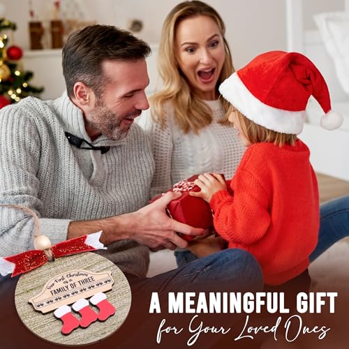 Family of 3 Christmas Ornament 2025 Wooden Holiday Keepsake