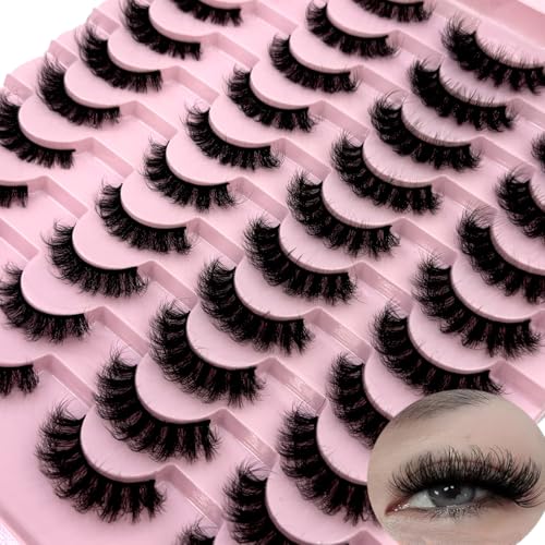 CuvDhe 20 Pairs Faux Mink Lashes Bulk Pack Dramatic Volume False Eyelashes