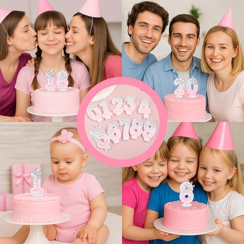 Pink & Silver Crown Birthday Number 5 Candle Decoration