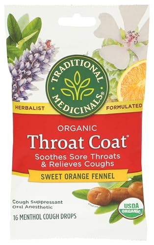 Throat Coat Lozenges Sweet Orange Fennel - Herbal Cough Drops, 16 Count