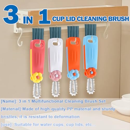 Fresibris 4PCS 3-in-1 Cup Lid Cleaning Brush Set - Red, Blue, White, Orange