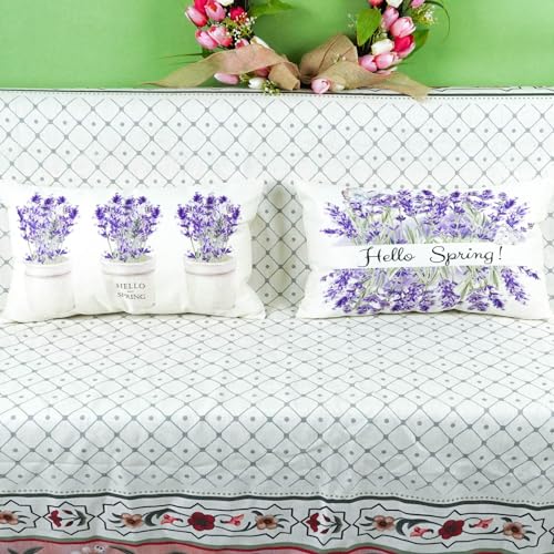 ONWAY Spring Lavender Pillow Covers 12x20 Inch Set of 2 - Floral Cushion Cases for Sofa & Couch