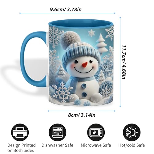 Christmas Mug - Adorable Snowman Winter Coffee Cup with Frosty Blue Design