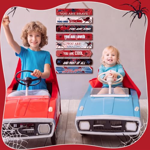Spider Theme Hanging Wooden Wall Decor for Boys Bedroom
