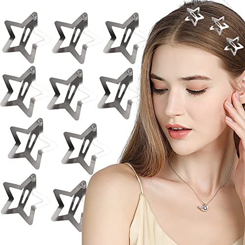 Silver Star Hair Clips 10 Pack Metal Barrettes Y2K Hair Accessories