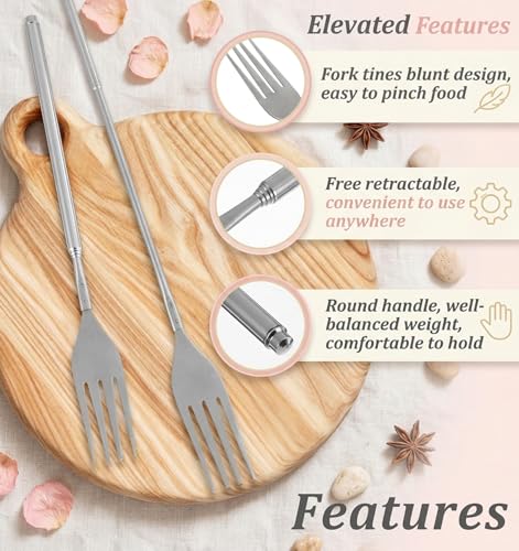 FRCTLNKG 2PCS Extending Stainless Steel Forks - 9 to 25.4 Inch BBQ Utensils
