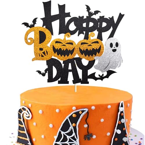 Black Glitter Happy Halloween Cake Topper Witch Pumpkin Ghost Party Decor