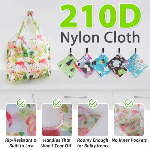 SZUAH Animal-6pcs Reusable Foldable Grocery Shopping Bags Nylon Tote Set
