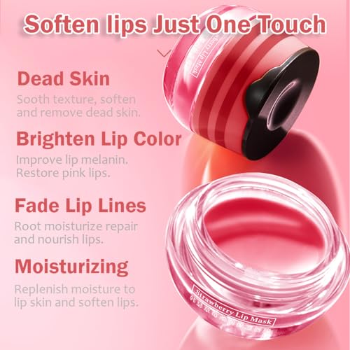 Tiejdhr Strawberry Lip Sleeping Mask and Hydrating Lip Balm with Brush