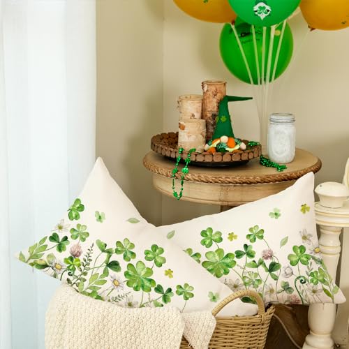 St. Patrick's Day Pillow Covers Set of 2, 12x20 Inch Shamrock Floral Decor