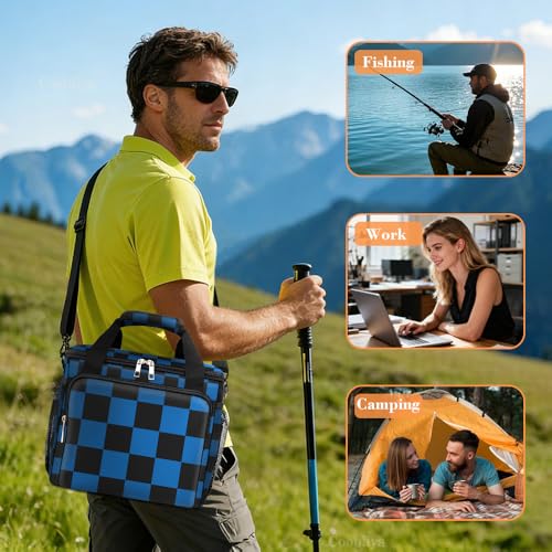 Coobiiya Insulated Lunch Box for Men & Women - 12L Denim Check