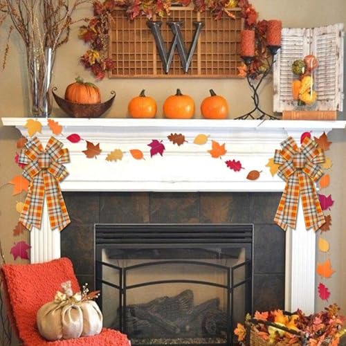 Large Fall Wreath Bow - Plaid Design - Thanksgiving Farmhouse Decor