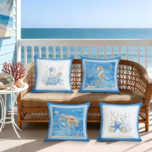 Coastal Velvet Throw Pillow Covers Set of 4 - 18x18 Inches