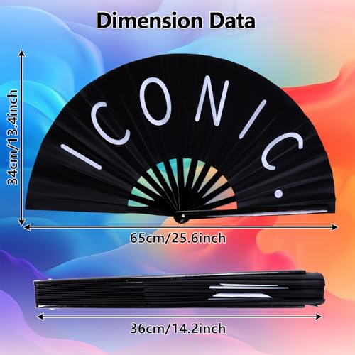 tiggell Large Line Dancing Rave Fan - 13.5 Inch Bamboo & Satin Clack Hand Fan