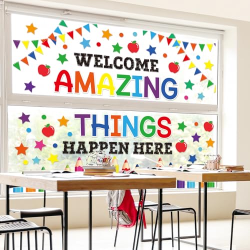 Whaline 9-Sheet Back to School Window Clings – Reusable Classroom Decals