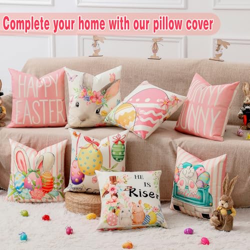 8-Sided Easter Pillow Covers Set of 4 with Bunny Decor