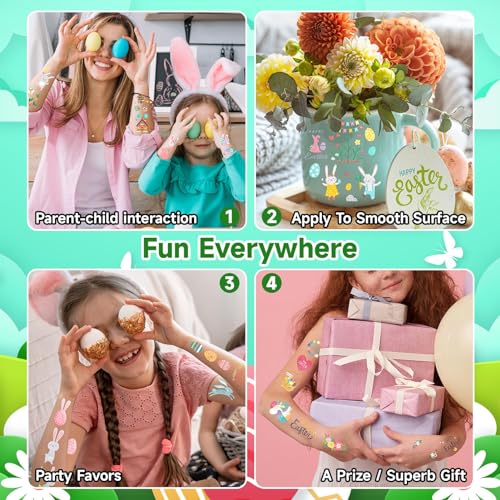 EMOME Easter Glitter Temporary Tattoos for Kids 28 Sheets 270 Styles