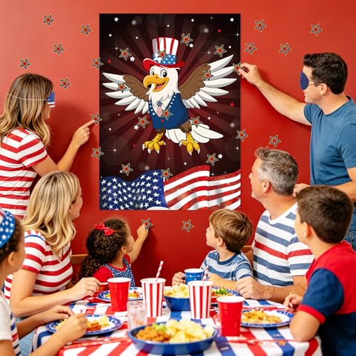 Pin the Tail on the Eagle Party Game - 40 Stickers & Eye Masks