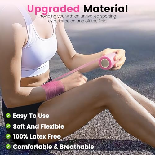 3rd Gen Hot Pink Pre Wrap Athletic, 4 Pack Prewrap Athletic Tape for Hair Soccer, Sports Pre-Wrap Headbands Foam Underwrap Bandage