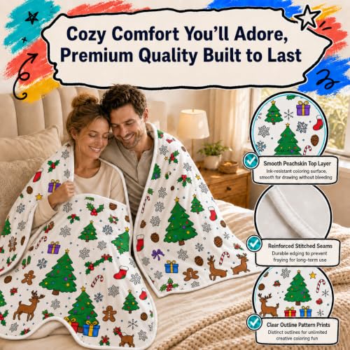Christmas Theme Washable DIY Coloring Blanket with 24 Pens - Small